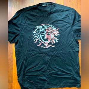 Versace Men’s Black Tee Embroidered Medusa Head (Large)